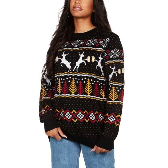 Tipsy Elves Calibrew Oversized Christmas Sweater Black Large Holiday Winter - Picture 7 of 7
